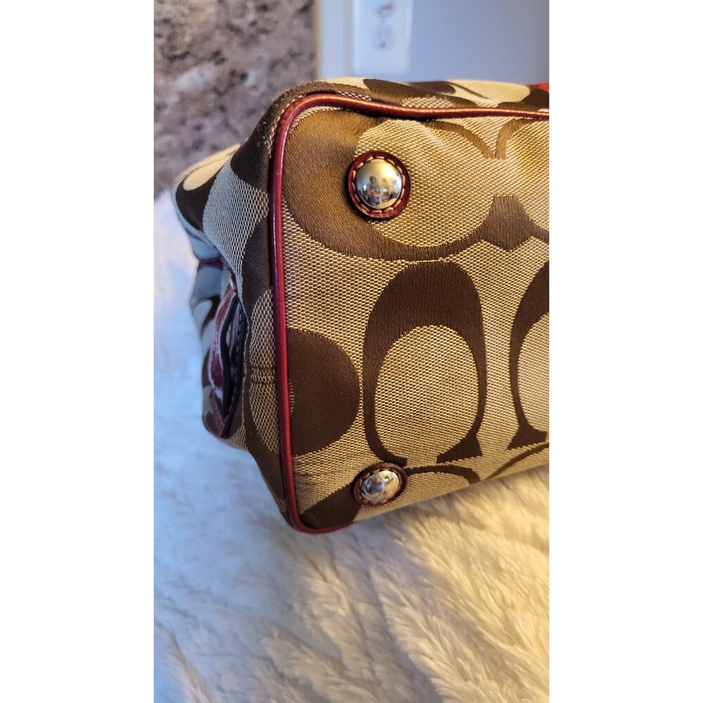 Coach Signature Stripe Framed Carryall Tote Satchel F17424 Red Trim Y2K - Picture 14 of 16